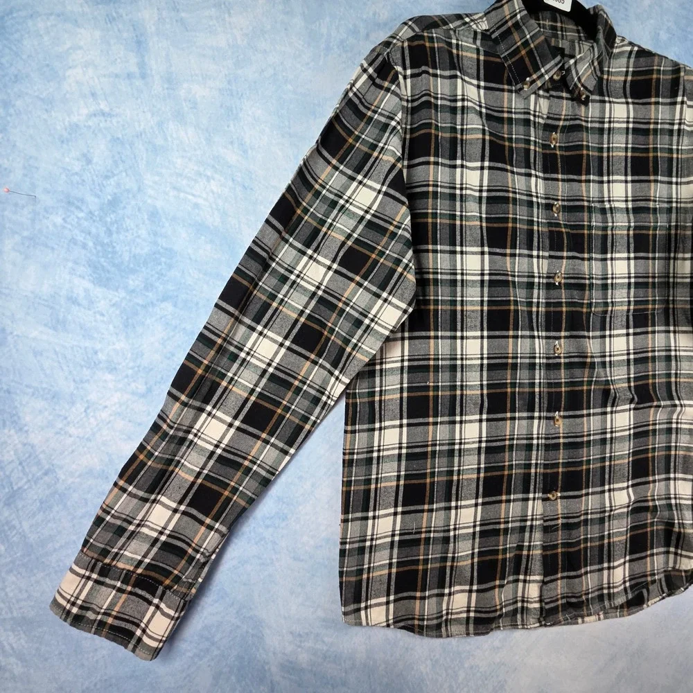 Banana Republic Mens Untucked Fit Plaid Button Down Shirt Black Green Medium